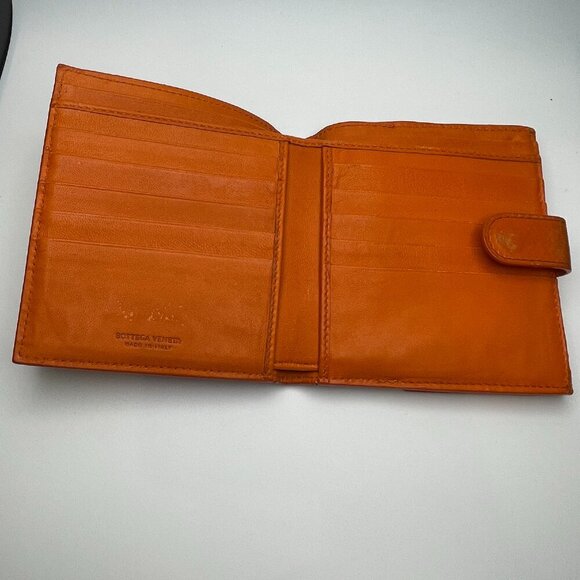 Bottega Veneta Intrecciato Nappa Leather Compact Wallet, Orange - Preowned - Picture 4 of 15